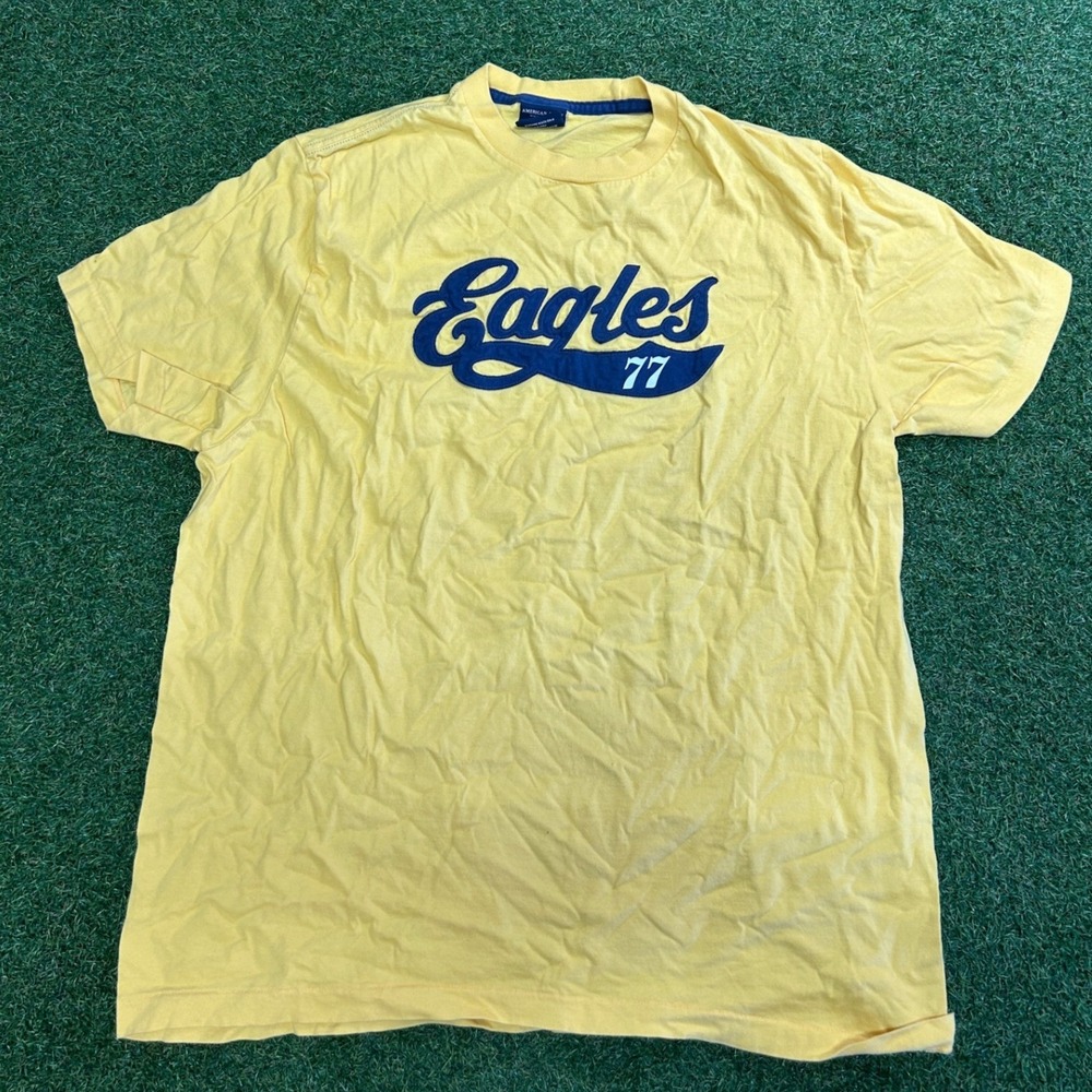 American Eagle Outfitters Mens Yellow Eagles 77 Graphic T-Shirt Large